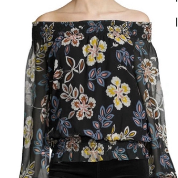 Tory Burch Indie Floral Print off the shoulder black hopewell “ color” size 8 - Picture 1 of 7